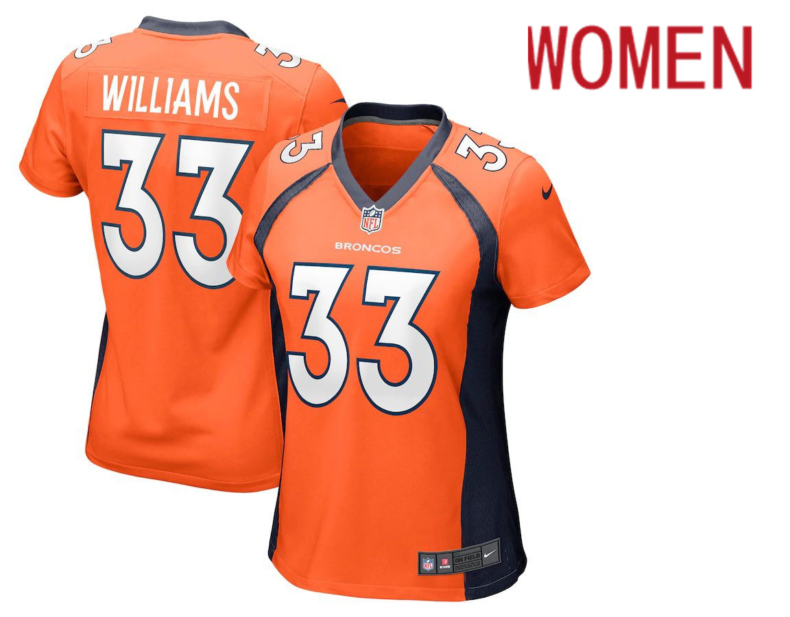 Women Denver Broncos #33 Javonte Williams Orange Nike Game NFL Jersey->women nfl jersey->Women Jersey